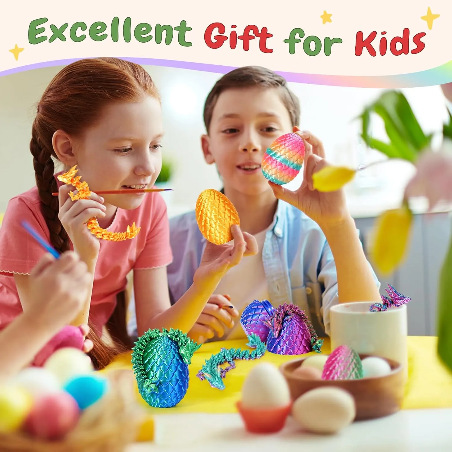 4PCS 3D Printed Dragon Eggs with Dragon Inside Mini Dragon Egg Set Easter Eggs Articulated Dragon Mystery Dragon Egg Fidget Toy Surprise 3D Printed Animals Toy Set (Multicolor3-4pcs)