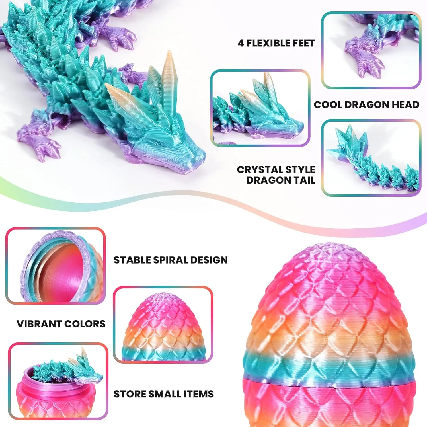 4PCS 3D Printed Dragon Eggs with Dragon Inside Mini Dragon Egg Set Easter Eggs Articulated Dragon Mystery Dragon Egg Fidget Toy Surprise 3D Printed Animals Toy Set (Multicolor3-4pcs)