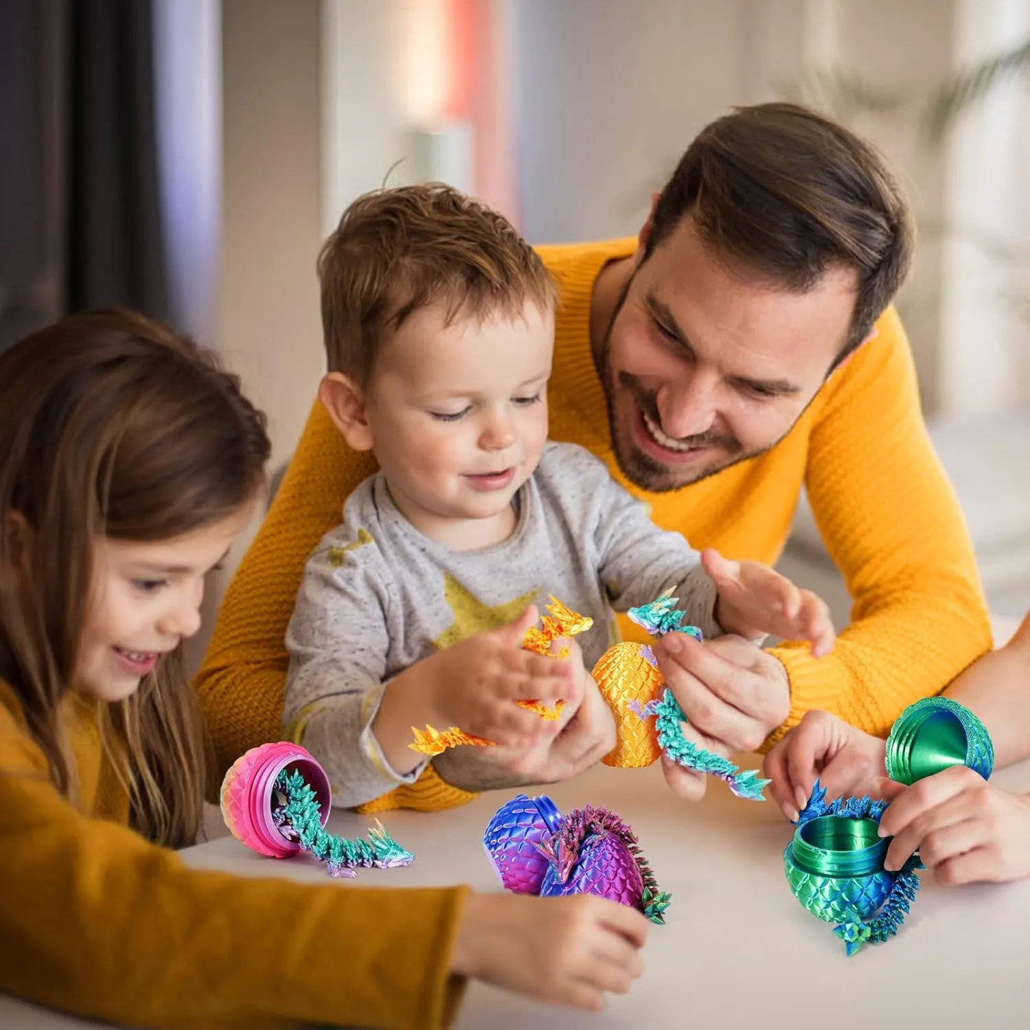 4PCS 3D Printed Dragon Eggs with Dragon Inside Mini Dragon Egg Set Easter Eggs Articulated Dragon Mystery Dragon Egg Fidget Toy Surprise 3D Printed Animals Toy Set (Multicolor3-4pcs)