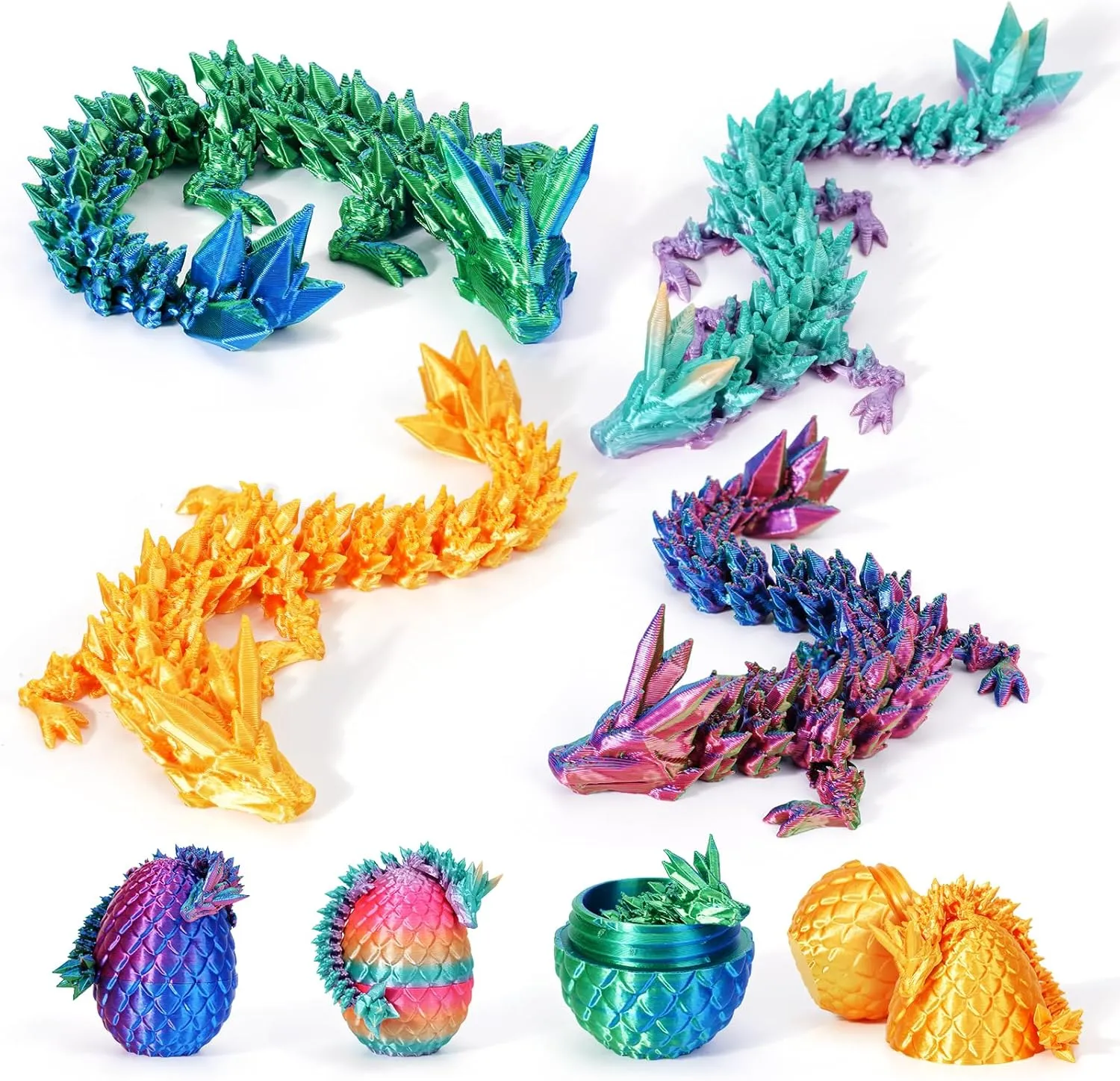 4PCS 3D Printed Dragon Eggs with Dragon Inside Mini Dragon Egg Set Easter Eggs Articulated Dragon Mystery Dragon Egg Fidget Toy Surprise 3D Printed Animals Toy Set (Multicolor3-4pcs)
