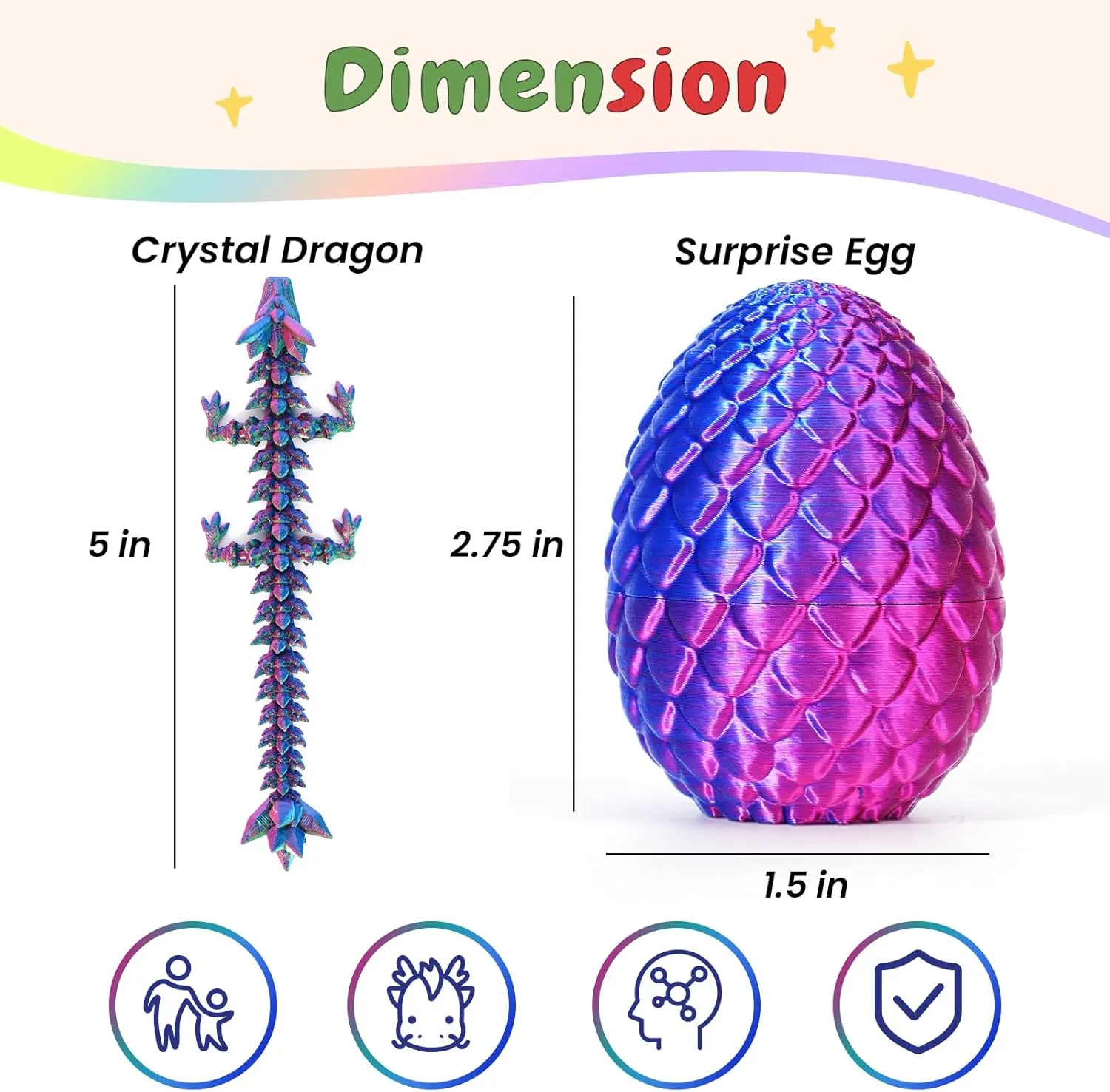 4PCS 3D Printed Dragon Eggs with Dragon Inside Mini Dragon Egg Set Easter Eggs Articulated Dragon Mystery Dragon Egg Fidget Toy Surprise 3D Printed Animals Toy Set (Multicolor3-4pcs)