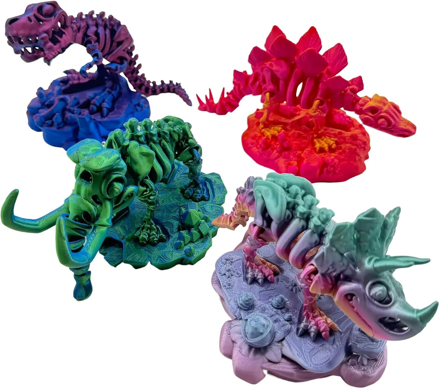 4PCS Dinosaur Toy 3D Printed Animal Skeleton with Support, Cute and Creativity Dinosaur Skeleton Design Decoration.