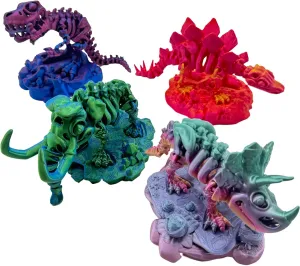 4PCS Dinosaur Toy 3D Printed Animal Skeleton with Support, Cute and Creativity Dinosaur Skeleton Design Decoration.