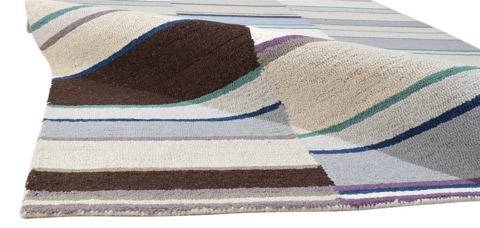 5X8 Rug Wool Multi Color Modern Hand Tufted Scandinavian Striped Room Size