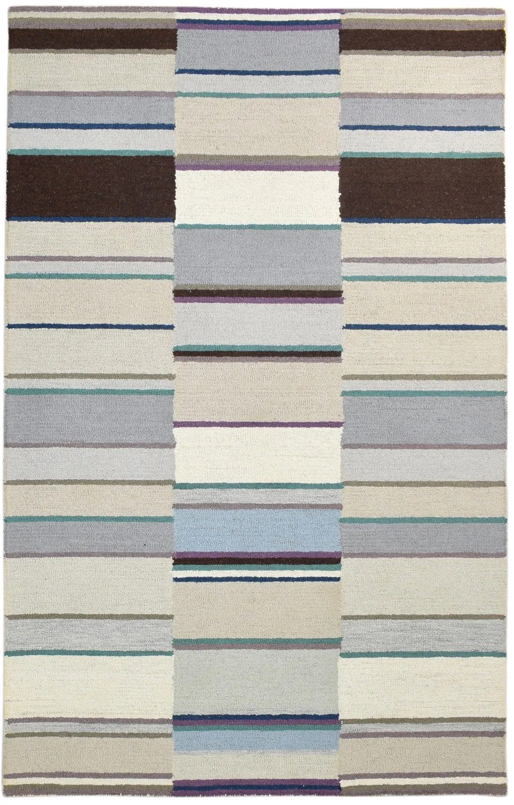 5X8 Rug Wool Multi Color Modern Hand Tufted Scandinavian Striped Room Size