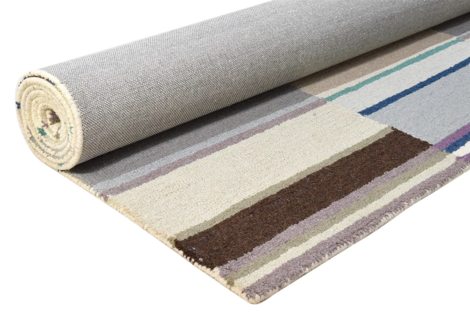 5X8 Rug Wool Multi Color Modern Hand Tufted Scandinavian Striped Room Size
