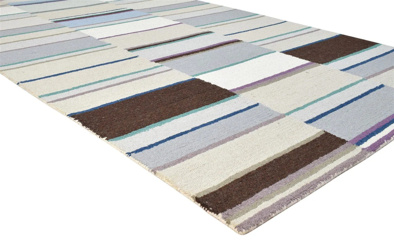 5X8 Rug Wool Multi Color Modern Hand Tufted Scandinavian Striped Room Size