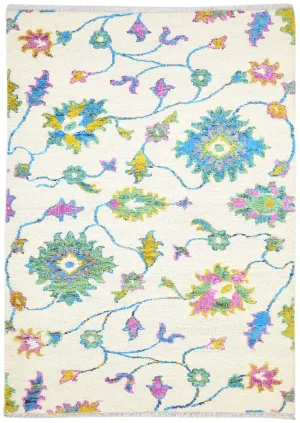 5X8 Rug Wool / Silk Multi Color Modern Hand Knotted French Floral Room Size