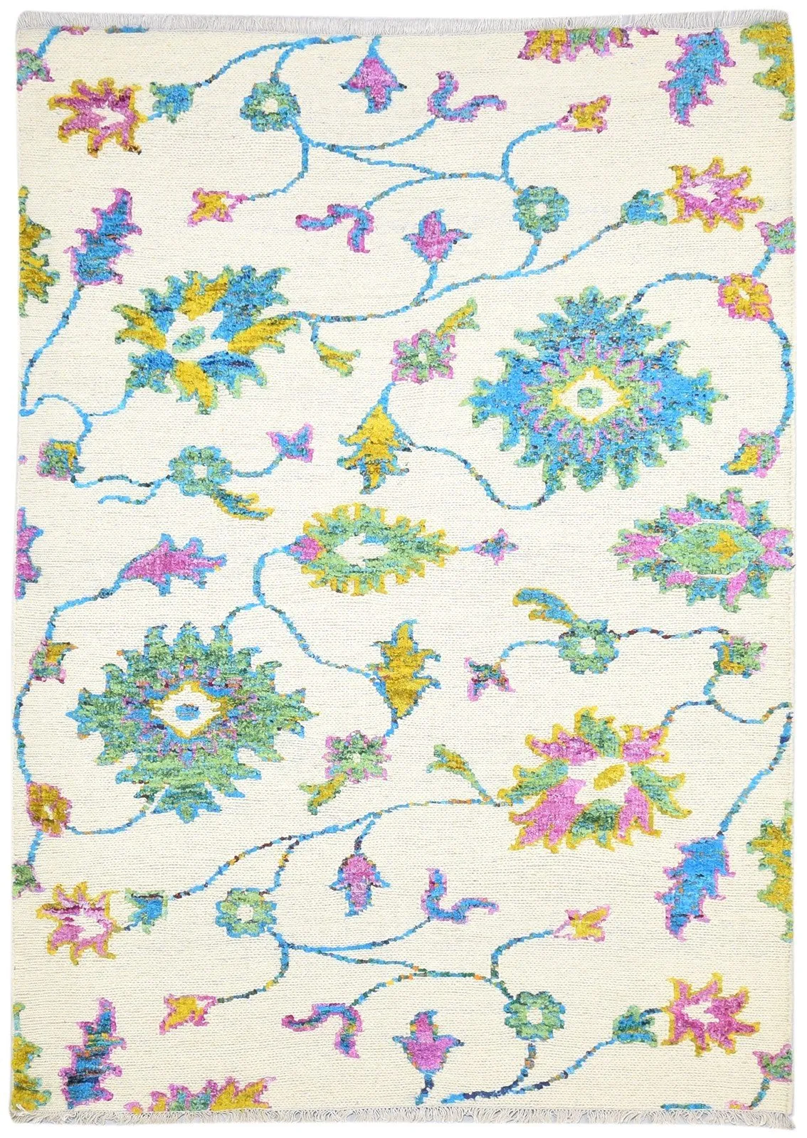 5X8 Rug Wool / Silk Multi Color Modern Hand Knotted French Floral Room Size