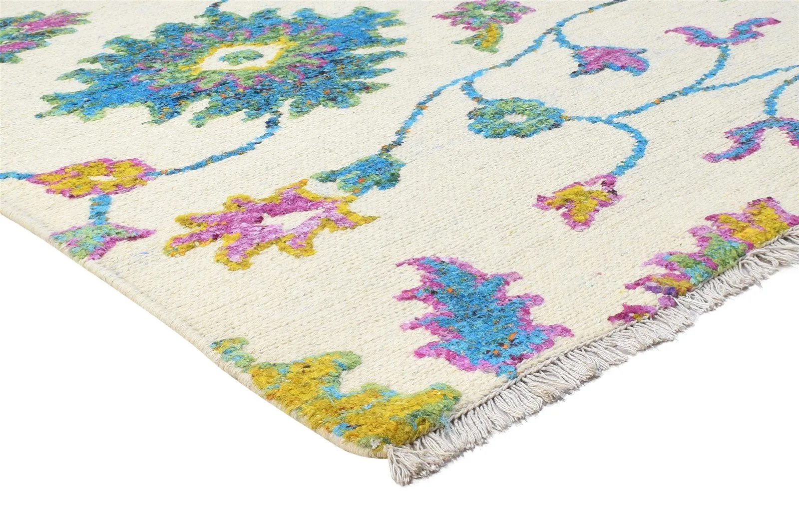 5X8 Rug Wool / Silk Multi Color Modern Hand Knotted French Floral Room Size