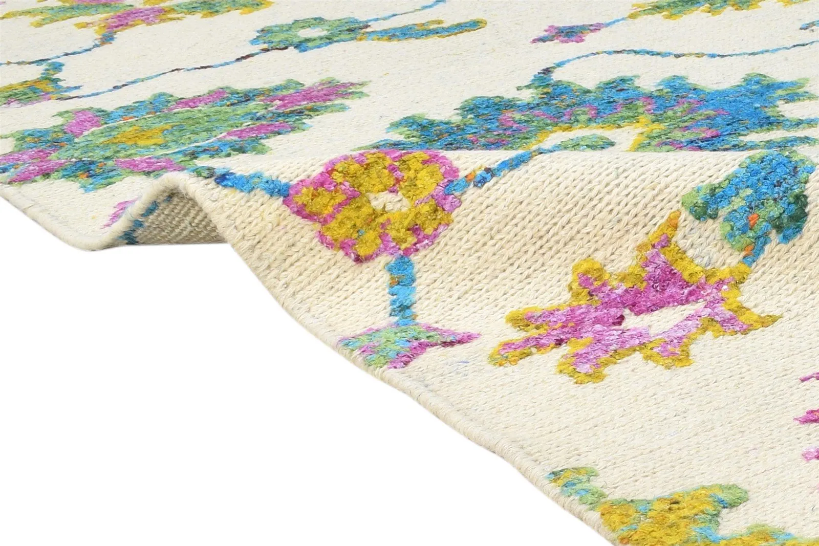 5X8 Rug Wool / Silk Multi Color Modern Hand Knotted French Floral Room Size