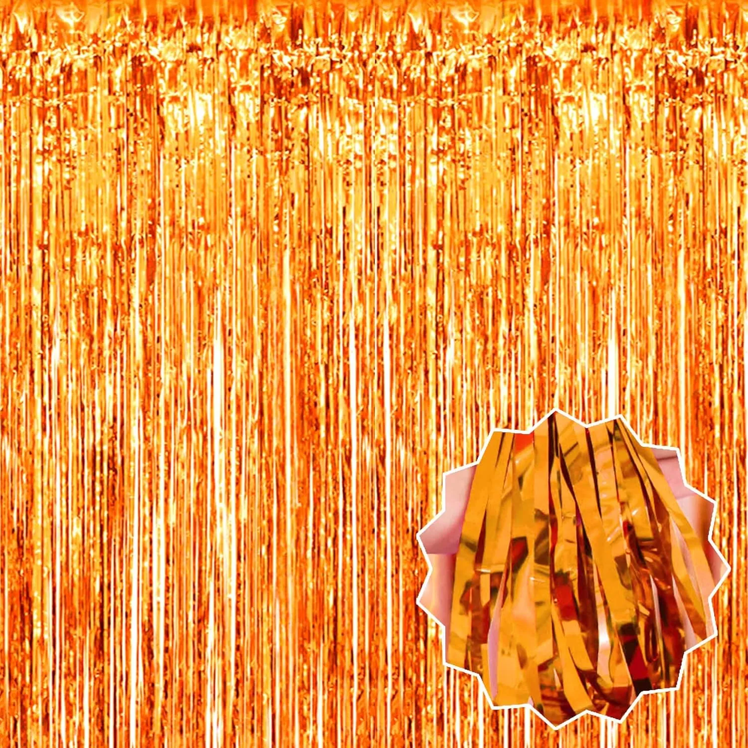 6 Pack Orange Foil Fringe Curtains Backdrop, 3.28 x 8.2 Ft Metallic Streamers Tinsel Curtains Background for Photo Booth, Birthday, Christmas, Halloween, Thanksgiving, New Year Party Decorations