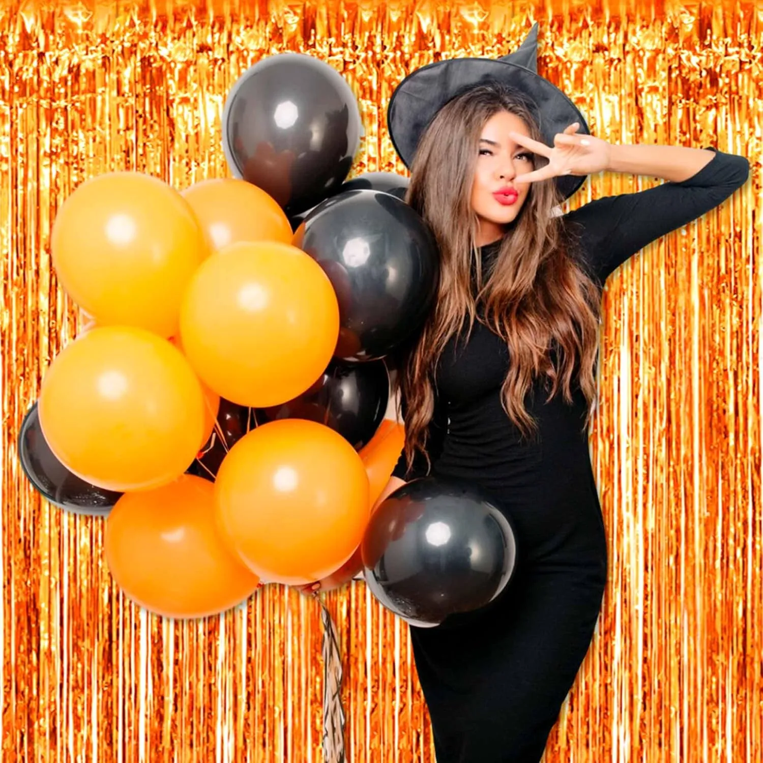 6 Pack Orange Foil Fringe Curtains Backdrop, 3.28 x 8.2 Ft Metallic Streamers Tinsel Curtains Background for Photo Booth, Birthday, Christmas, Halloween, Thanksgiving, New Year Party Decorations