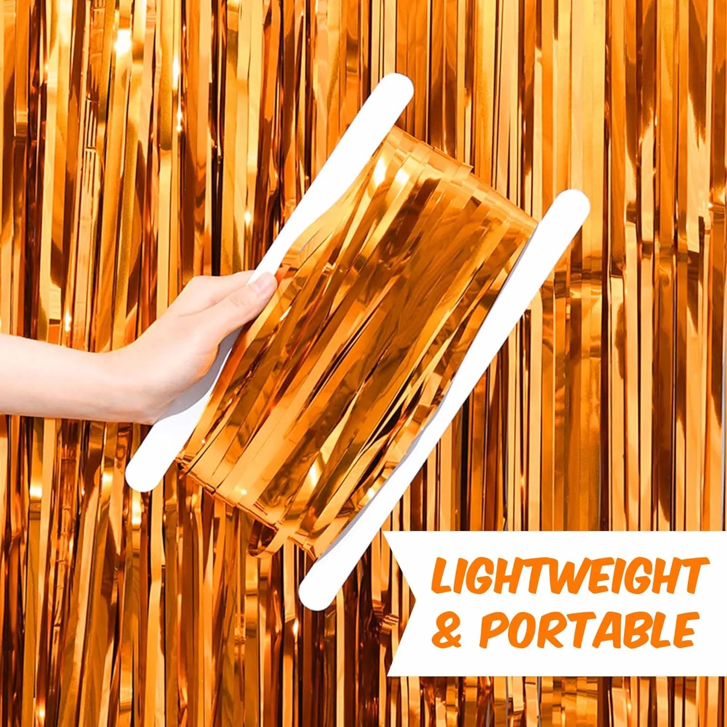 6 Pack Orange Foil Fringe Curtains Backdrop, 3.28 x 8.2 Ft Metallic Streamers Tinsel Curtains Background for Photo Booth, Birthday, Christmas, Halloween, Thanksgiving, New Year Party Decorations