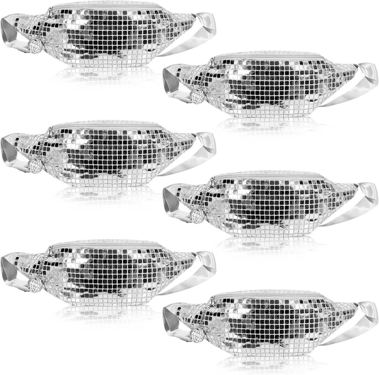 6 Pcs Disco Fanny Pack Bachelorette Fanny Packs Silver Glitter Waist Bag for Women Men, Bachelorette Wedding Party Travel Running Hiking 70s 80s 90s Party