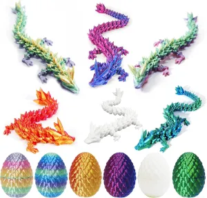 6pack 3D Printed Easter Dragon Eggs, Easter Basket Stuffers, Mini Mystery Dragon Egg with Dragon Inside,Crystal Dragon Fidget Toy, Surprise 3D Printed Animals Toy (6 Pack)