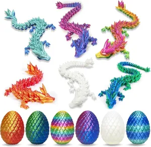 6pack Dragon Eggs,Mini 3D Printed Dragon Egg with Dragon Inside - Easter Basket Stuffers,Crystal Dragon Fidget Toy, Surprise 3D Printed Animals Toy