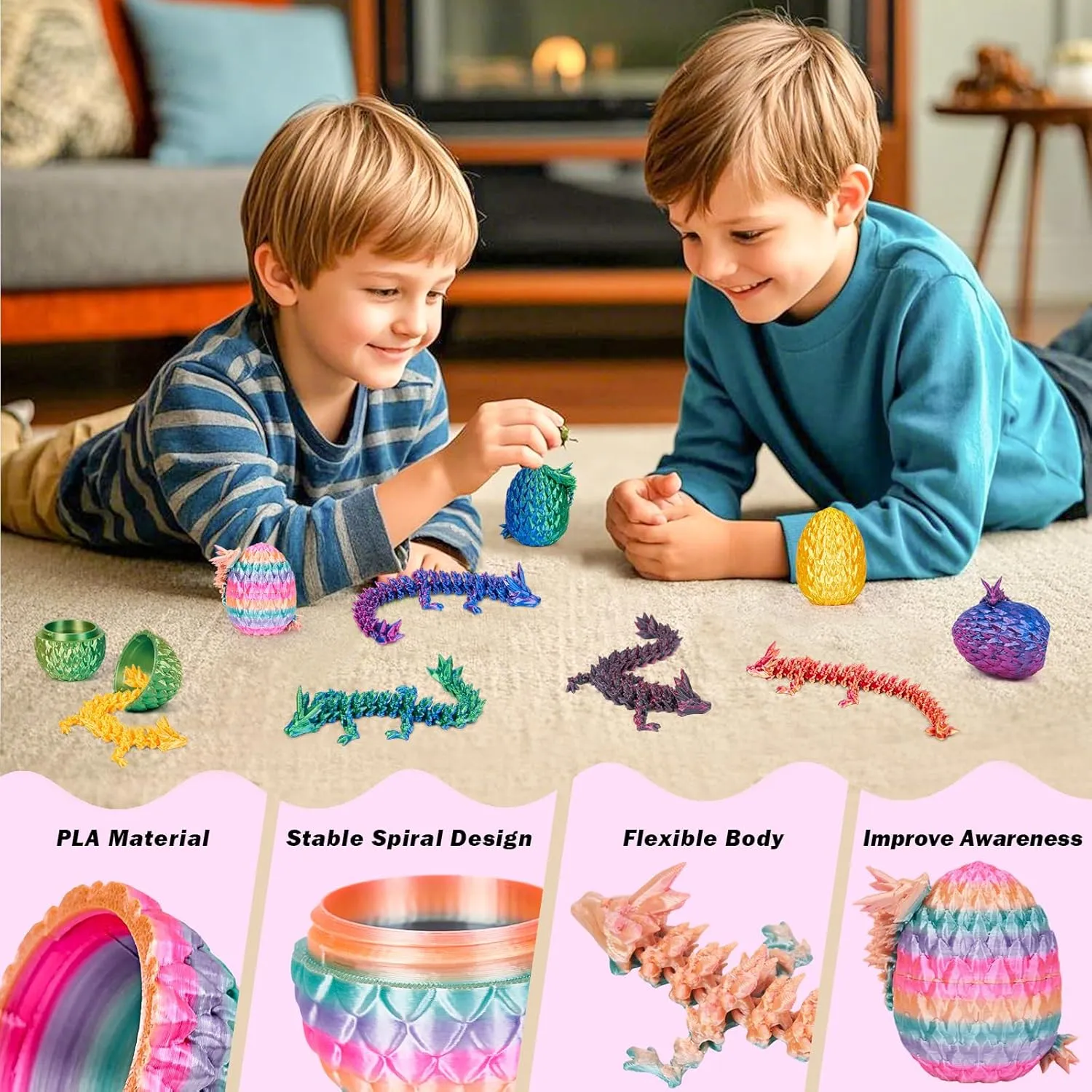6PCS 3D Printed Dragon Egg, Mystery Dragon Eggs with Dragon Inside, 3D Printed Animals Dragon Toys for Kids, 3D Printer Dragon Eggs Kindergarten Graduation Gifts for Boys Girls