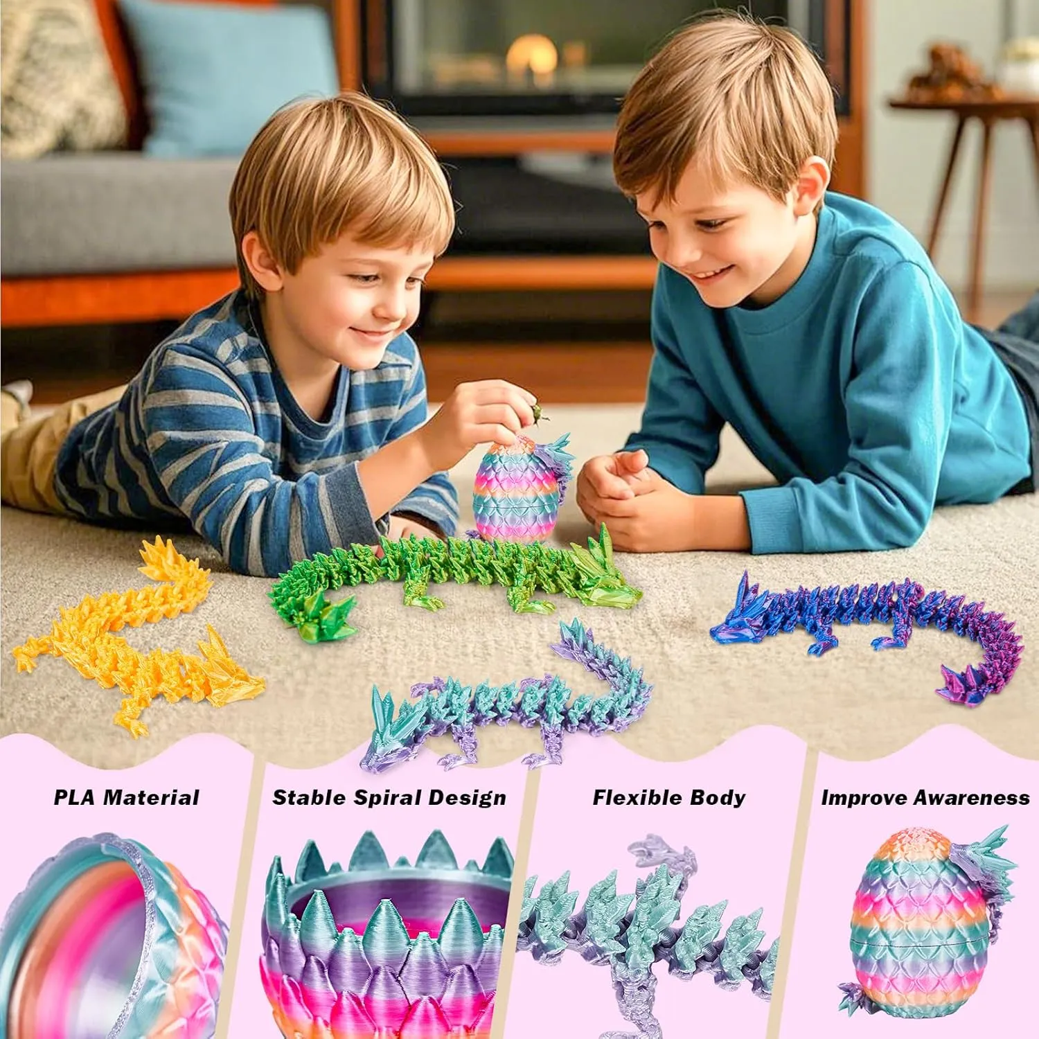 6PCS 3D Printed Dragon Egg, Mystery Dragon Eggs with Dragon Inside, 3D Printed Animals Dragon Toys for Kids, 3D Printer Dragon Eggs Kindergarten Graduation Gifts for Boys Girls