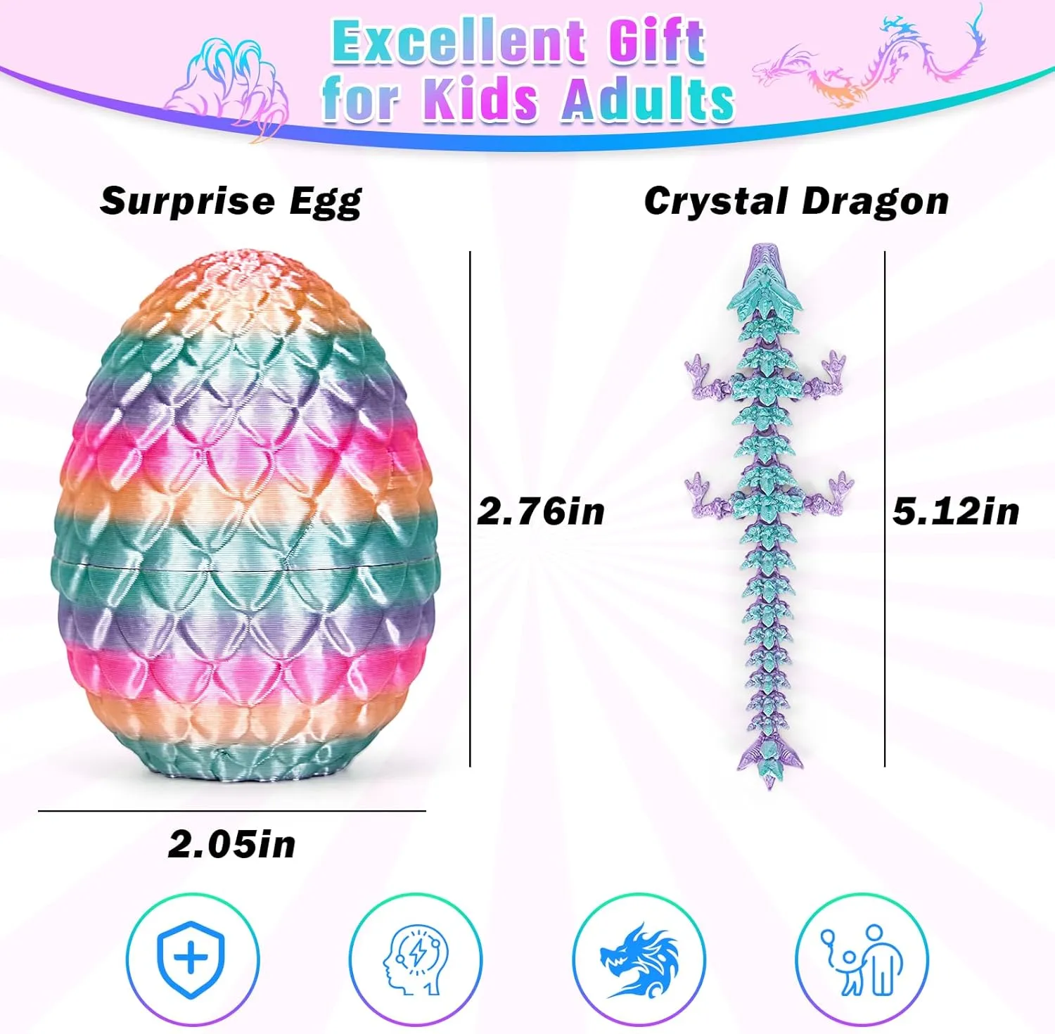 6PCS 3D Printed Dragon Egg, Mystery Dragon Eggs with Dragon Inside, 3D Printed Animals Dragon Toys for Kids, 3D Printer Dragon Eggs Kindergarten Graduation Gifts for Boys Girls
