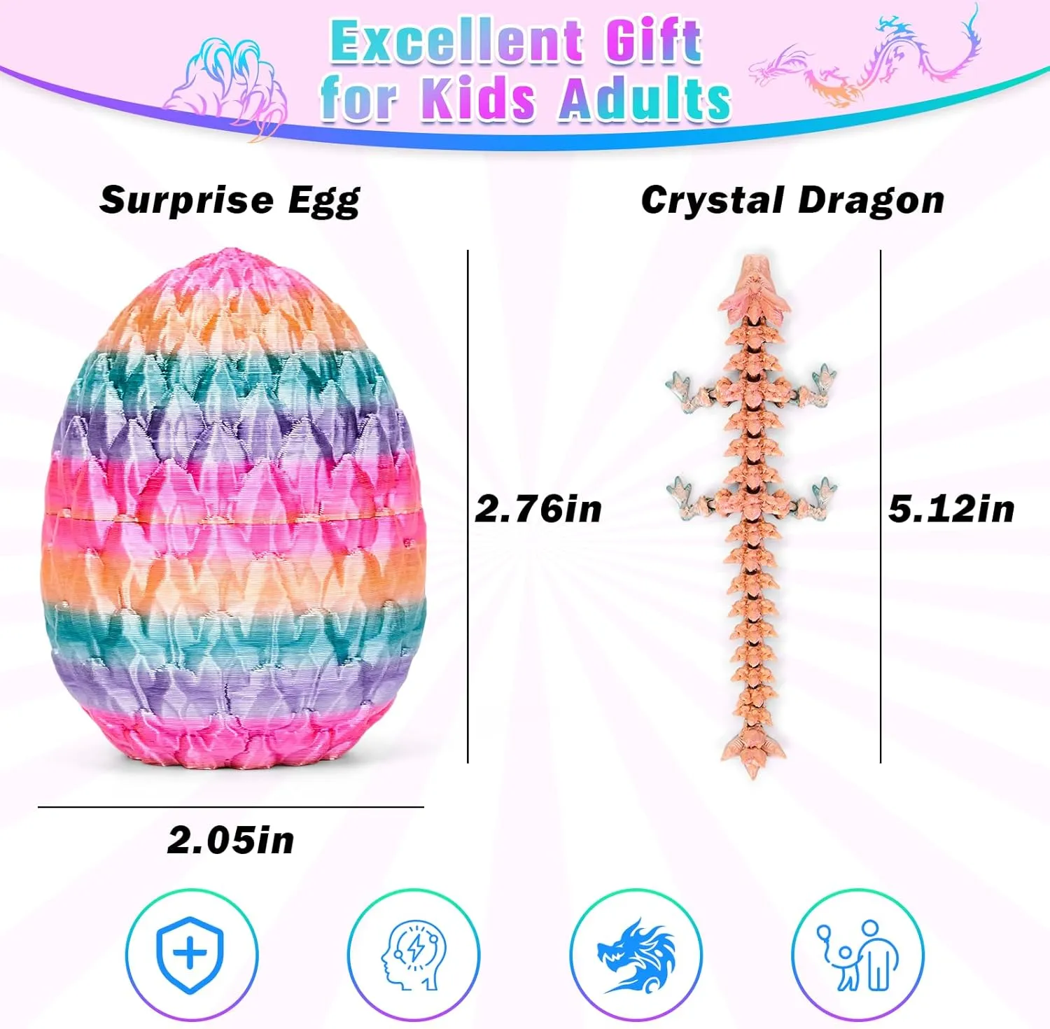 6PCS 3D Printed Dragon Egg, Mystery Dragon Eggs with Dragon Inside, 3D Printed Animals Dragon Toys for Kids, 3D Printer Dragon Eggs Kindergarten Graduation Gifts for Boys Girls