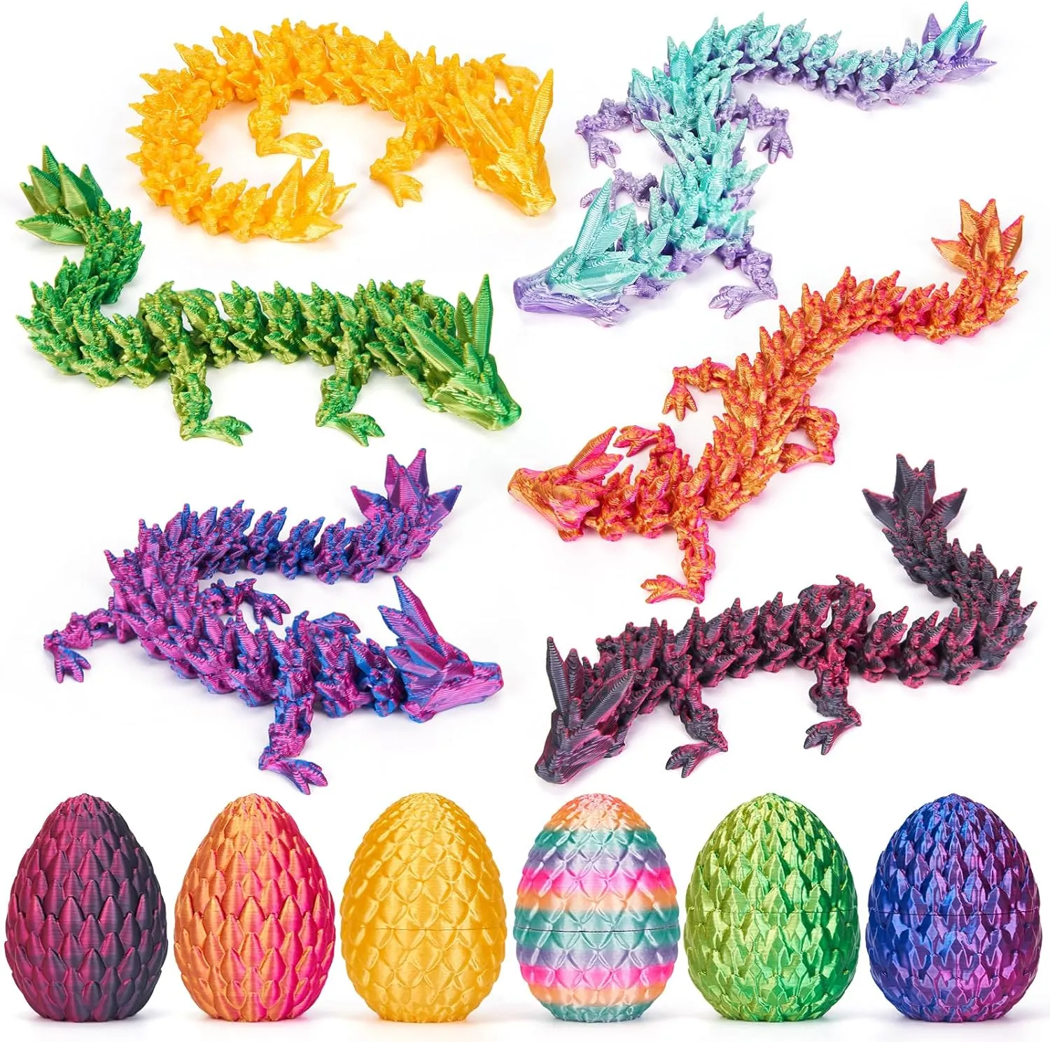 6PCS 3D Printed Dragon Egg, Mystery Dragon Eggs with Dragon Inside, 3D Printed Animals Dragon Toys for Kids, 3D Printer Dragon Eggs Kindergarten Graduation Gifts for Boys Girls
