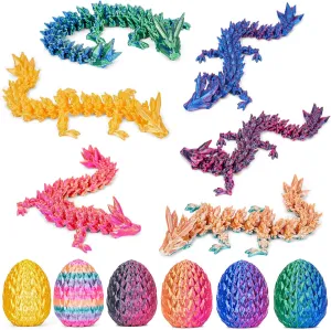 6PCS 3D Printed Dragon Egg, Mystery Dragon Eggs with Dragon Inside, 3D Printed Animals Dragon Toys for Kids, 3D Printer Dragon Eggs Kindergarten Graduation Gifts for Boys Girls
