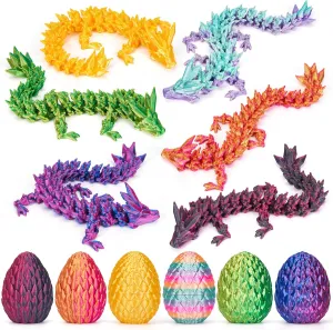 6PCS 3D Printed Dragon Egg, Mystery Dragon Eggs with Dragon Inside, 3D Printed Animals Dragon Toys for Kids, 3D Printer Dragon Eggs Kindergarten Graduation Gifts for Boys Girls