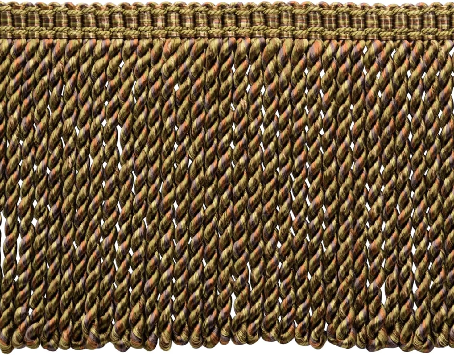 6" (15cm) Decorative Bullion Fringe Trim with Fancy Woven Gimp Header # BFMLT6WVN, Hazel Brown #PR08 (Mocha Brown, Warm Brown, Olive Beige) 5 Yard Value Pack (15 ft/4.5m)