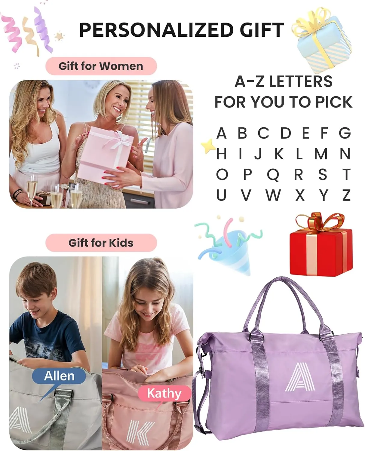 8 9 10 11 12 13 14 15 16 Year Old Girl Gifts, Preteen Travel Duffel Bag, Girl Sports Gym Bag, Teacher Gifts, Overnight Bag for Women, Gifts for Teens Sweet Graduation Gifts (Letter B)