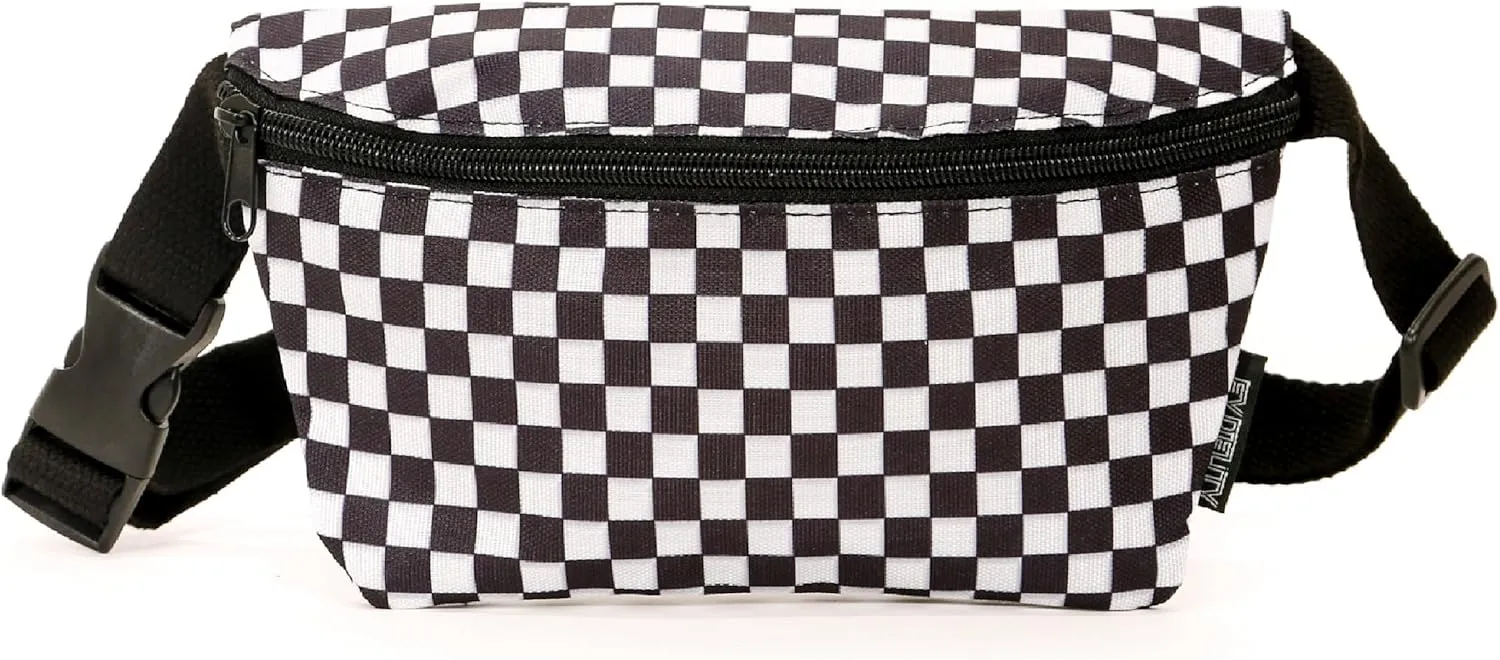 80s CHECKERED Fanny Pack Crossbody Bags for Women Festival Bag Small Cute Fanny Packs for Women Fashionable Concert Rave Accessories Fanny Pack for Men Womens Fashion Waist Hip Pack Slim Belt