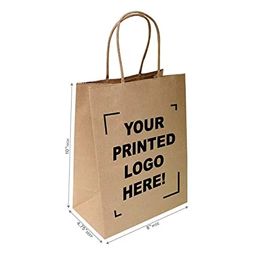 8"x4.75"x10" 50 pcs Brown Kraft Paper Bags, Flexicore Packaging®, 95% Post Consumer Materials & FSC Certified (Custom Printed)