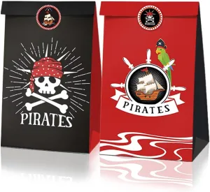Aaon Pirate Party Pack - 24 Treasure Hunt Bags with 36 Pirate Stickers