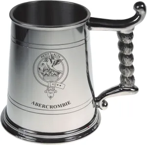 Abercrombie Crest Tankard with Rope Handle in Polished Pewter 1 Pint Capacity
