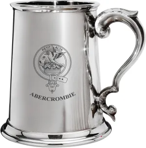 Abercrombie Family Crest Polished Pewter 1 Pint Tankard with Scroll handle
