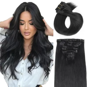ABH AMAZINGBEAUTY HAIR Clip in Hair Extensions Human Hair Straight Clip in Extensions Full Head Clip in Remy Human Hair Clip ins Jet Black Color #1 Reusable Invisible 8Pcs 20 Inch 120 Grams