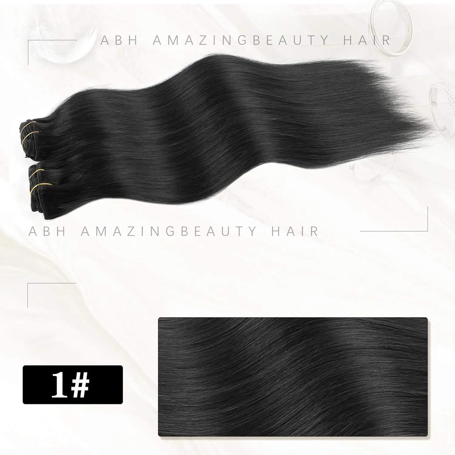 ABH AMAZINGBEAUTY HAIR Clip in Hair Extensions Human Hair Straight Clip in Extensions Full Head Clip in Remy Human Hair Clip ins Jet Black Color #1 Reusable Invisible 8Pcs 20 Inch 120 Grams