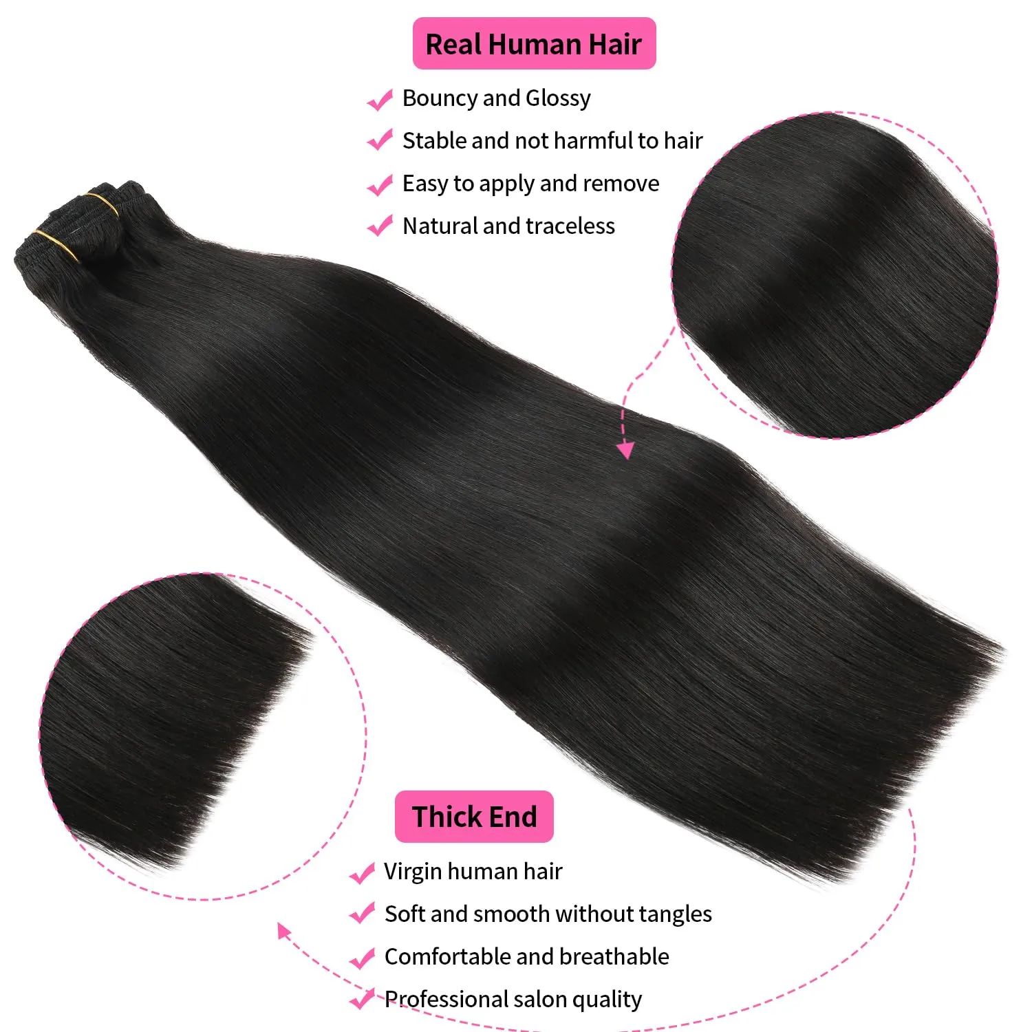 ABH AMAZINGBEAUTY HAIR Clip in Hair Extensions Real Human Hair Black Women Double Weft Silky Straight Human Hair Clip in Extensions Virgin Hair Natural Black 7Pcs 120G 20 Inch
