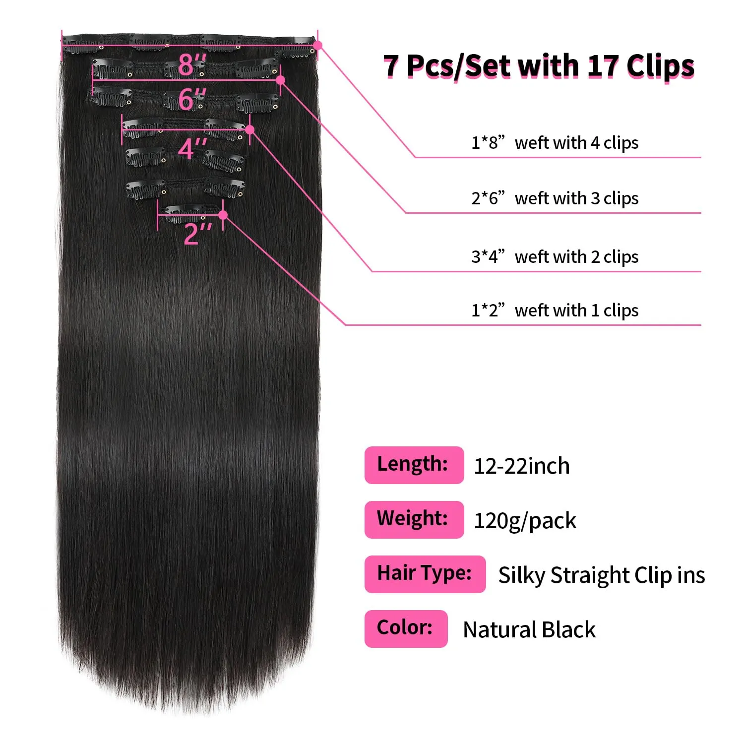 ABH AMAZINGBEAUTY HAIR Clip in Hair Extensions Real Human Hair Black Women Double Weft Silky Straight Human Hair Clip in Extensions Virgin Hair Natural Black 7Pcs 120G 20 Inch