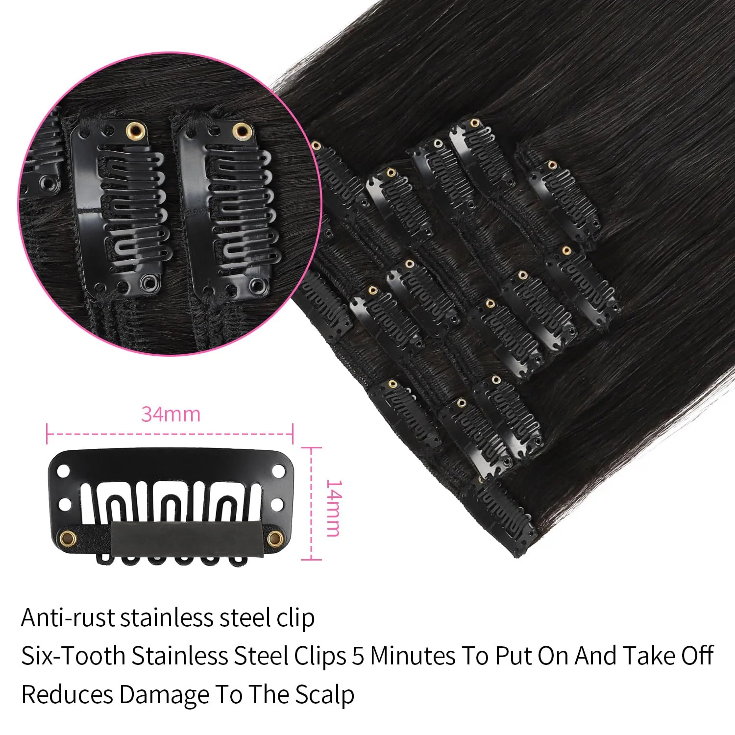 ABH AMAZINGBEAUTY HAIR Clip in Hair Extensions Real Human Hair Black Women Double Weft Silky Straight Human Hair Clip in Extensions Virgin Hair Natural Black 7Pcs 120G 20 Inch