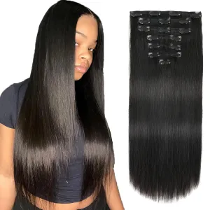 ABH AMAZINGBEAUTY HAIR Clip in Hair Extensions Real Human Hair Black Women Double Weft Silky Straight Human Hair Clip in Extensions Virgin Hair Natural Black 7Pcs 120G 20 Inch