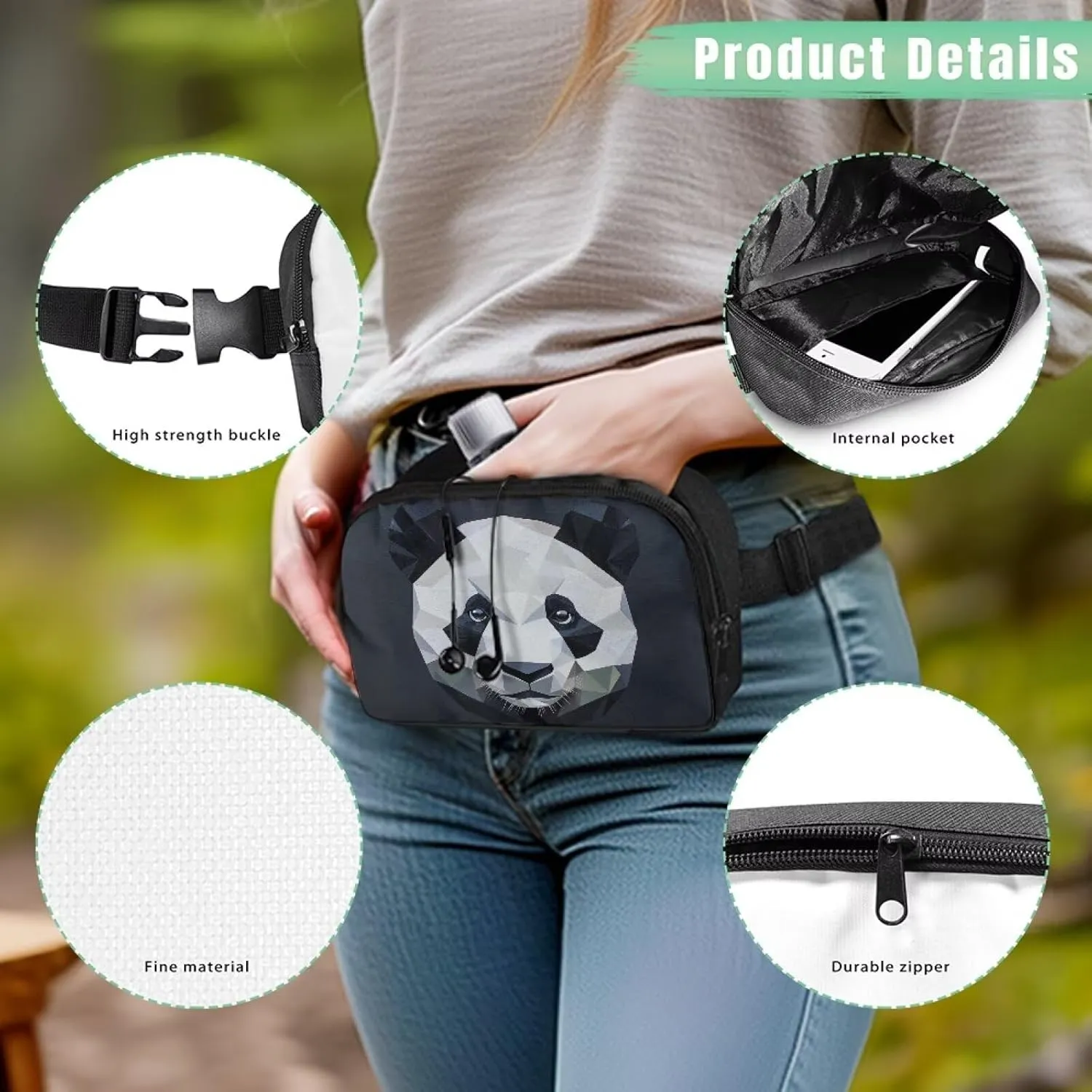 Abstract Panda Fanny Pack Purse Abstract Art Bags for Women Cute Lightweight Waist Bag with Adjustable Strap for Cycling Sports Travel Shopping Birthday Gifts for Women Easter Gifts