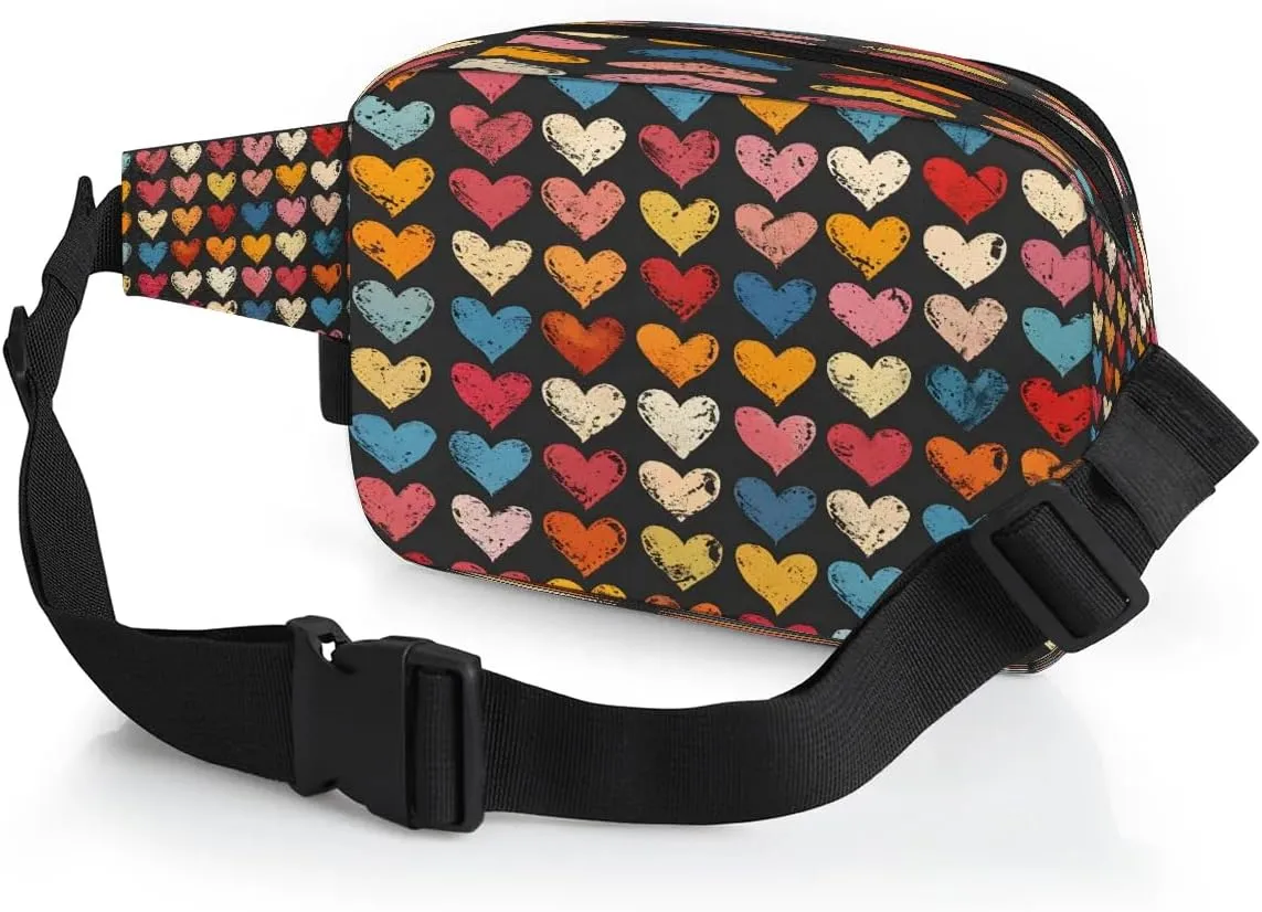 Abstraction Heart Retro Printings Fanny Packs for Women Men Waterproof Waist Bag with Adjustable Strap Belt Bag for Travel Running Hiking