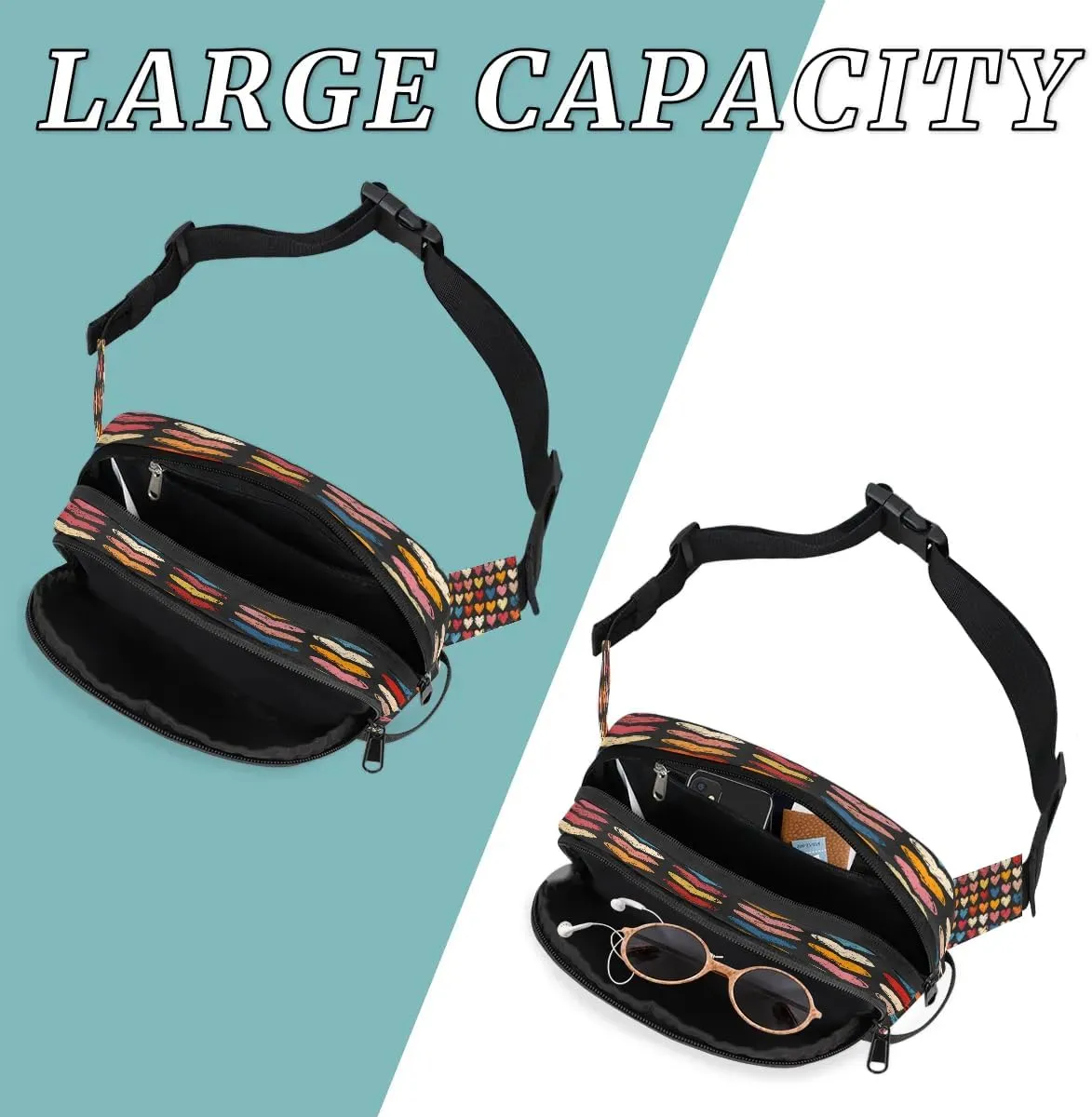 Abstraction Heart Retro Printings Fanny Packs for Women Men Waterproof Waist Bag with Adjustable Strap Belt Bag for Travel Running Hiking