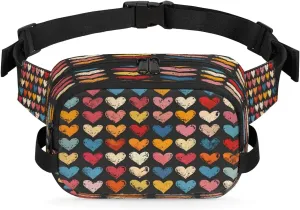 Abstraction Heart Retro Printings Fanny Packs for Women Men Waterproof Waist Bag with Adjustable Strap Belt Bag for Travel Running Hiking