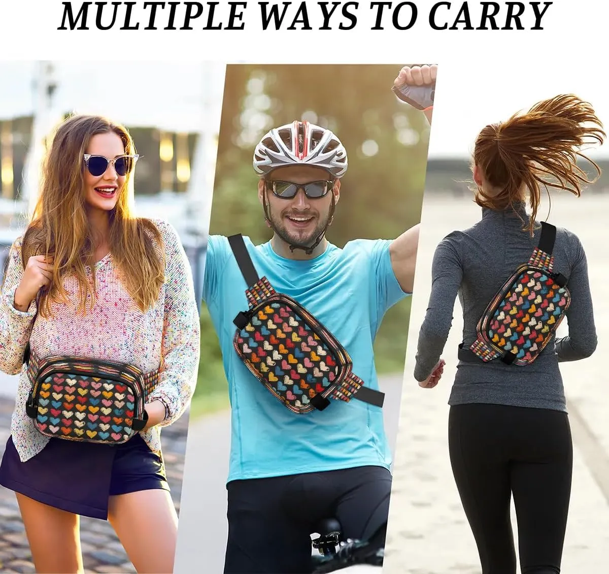 Abstraction Heart Retro Printings Fanny Packs for Women Men Waterproof Waist Bag with Adjustable Strap Belt Bag for Travel Running Hiking