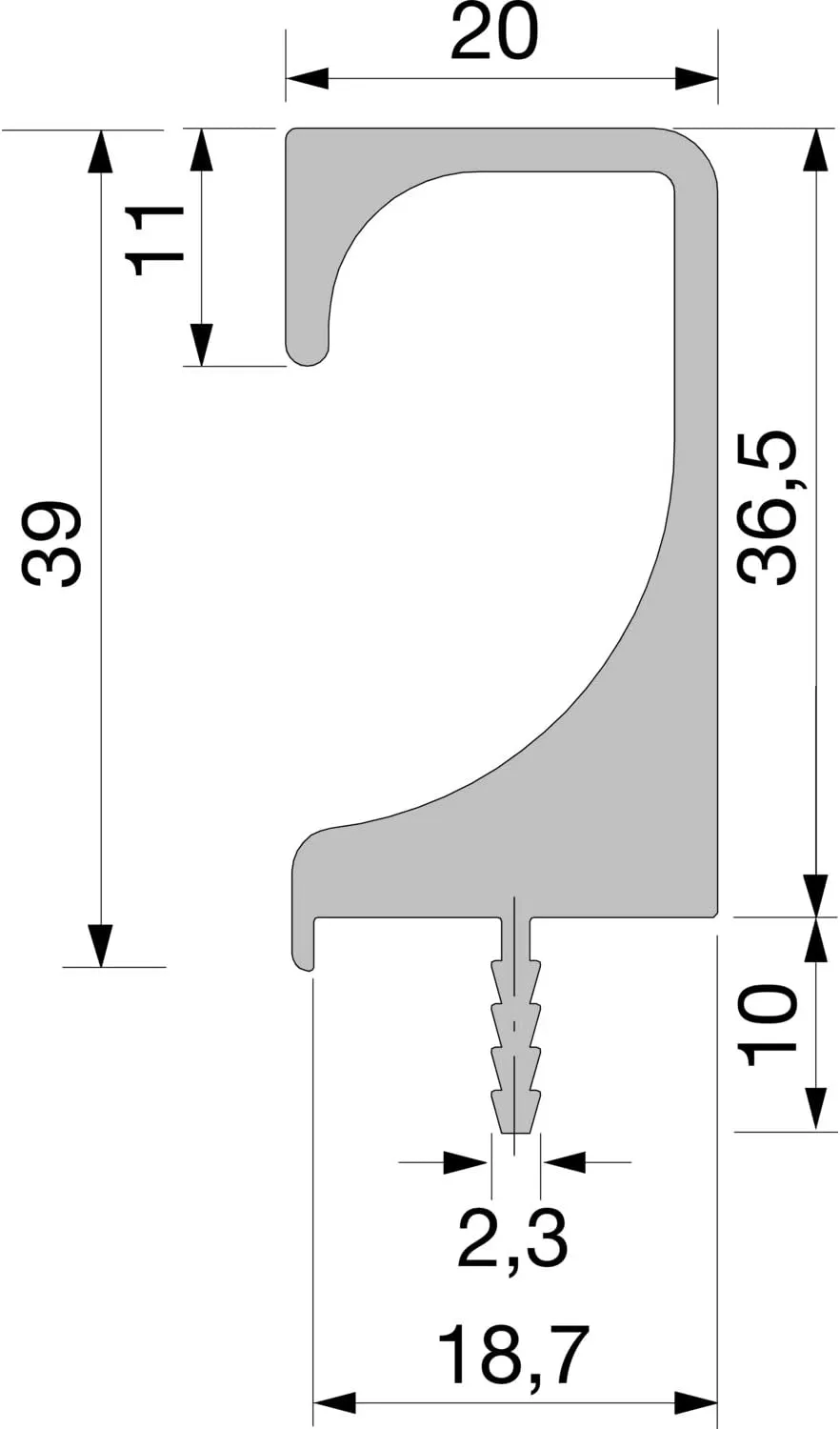 ACCURIDE 100003994 Silver Handle Strip Abellio Cabinet Door Handle 895 mm, Handle Profile Strip Aluminium Anodised 895 mm