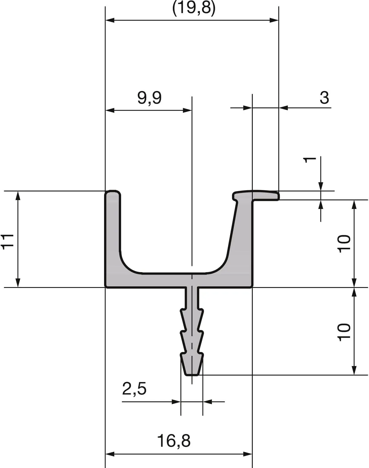 Accuride 100005395 295 mm Black Anodised Handle Strip Prego Cabinet Door Handle Profile Strip for Milling for Furniture Fronts Aluminium