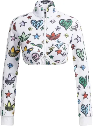 adidas ORIGINALS WOMEN’S JEREMY SCOTT MONOGRAM CROP TRACK TOP, WHITE, 2XS