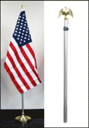 AES 8ft Aluminum Banner Residential Indoor Flag Pole Gold Eagle Base 3x5 USA Fringe
